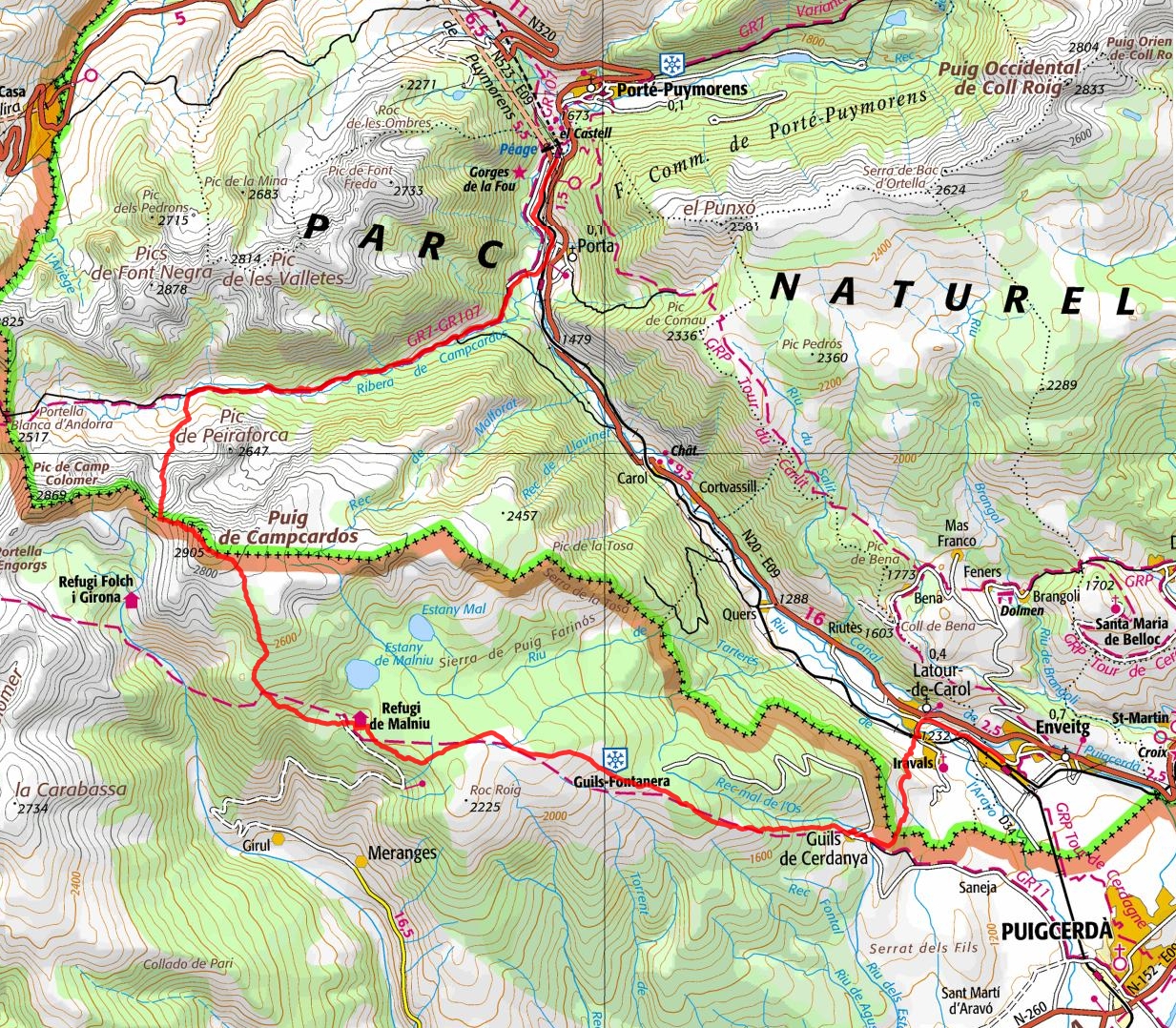 Mapa ruta Puigpedrós