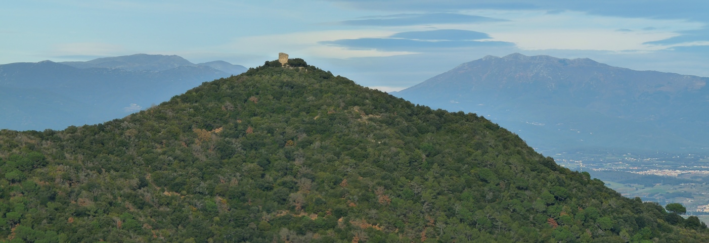 Castell de Sant Miquel (Montornès) amb el Montseny al fons. Matagalls a l'esquerra i Turó de l'Home a la dreta