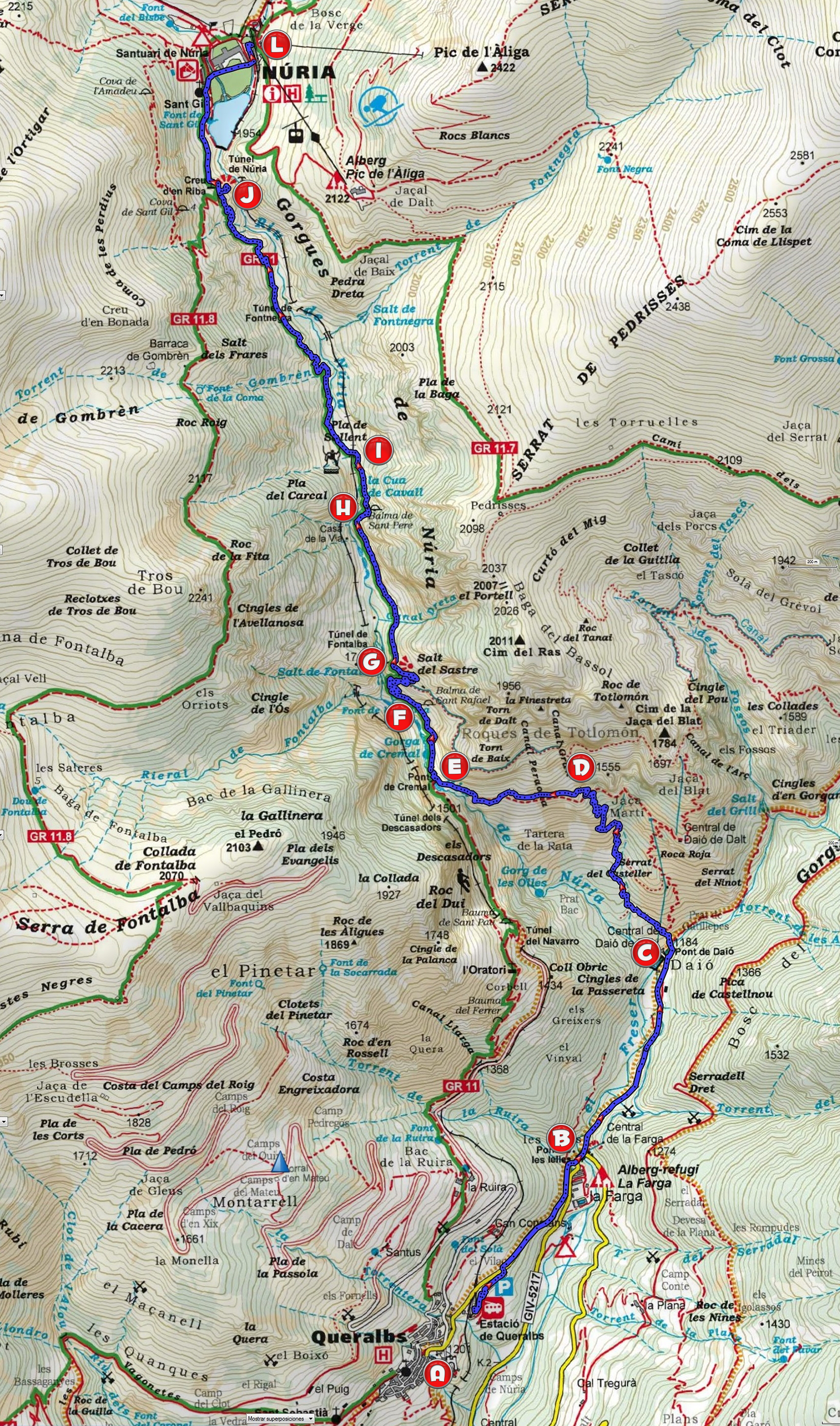 Mapa Queralbs-Núria per Daió_punts