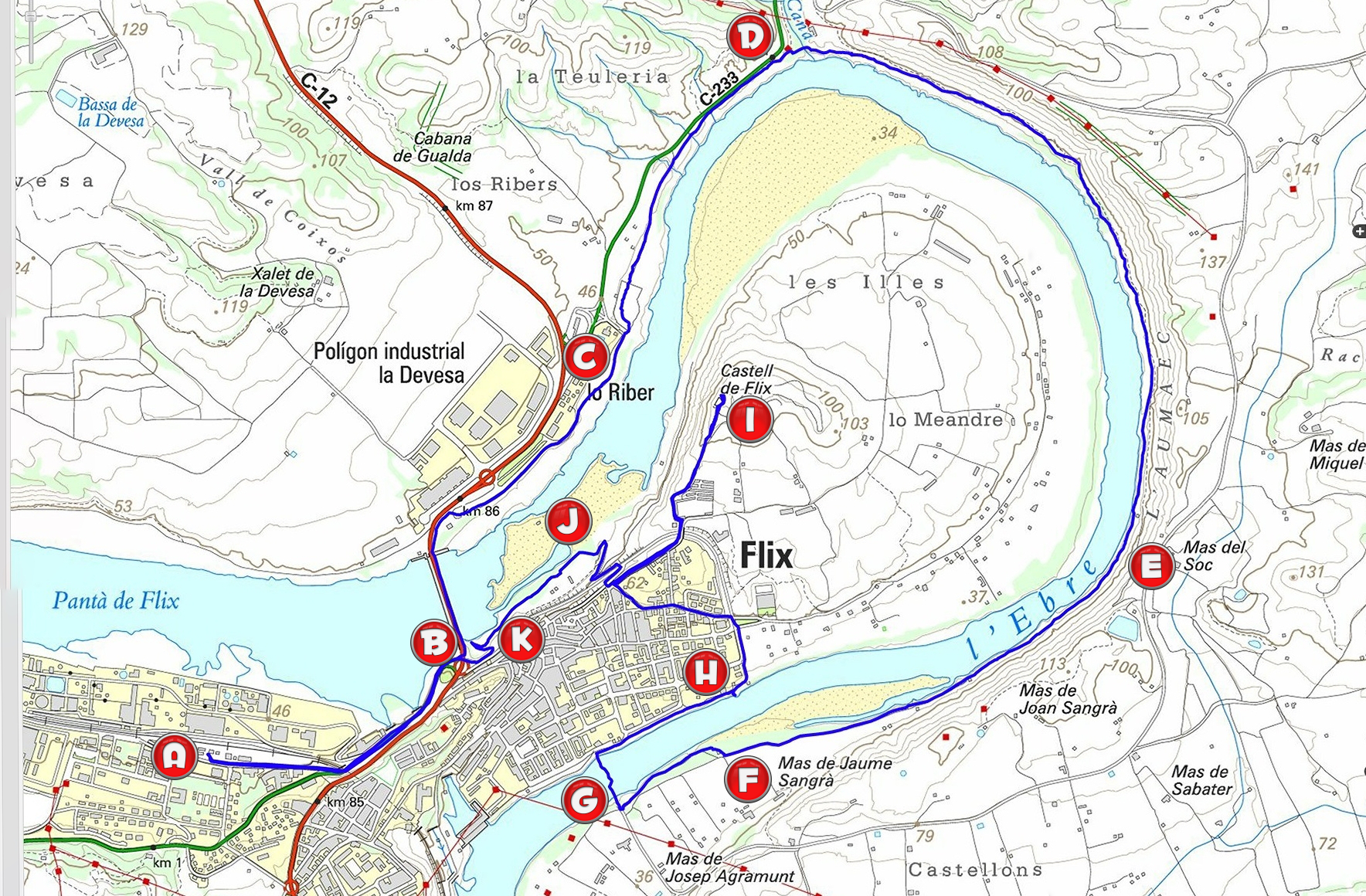 Mapa99 Meandre Flix_punts